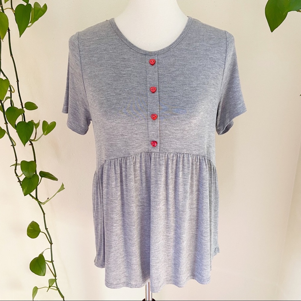 BomBom Valentine’s Day Heart Button Babydoll Tee